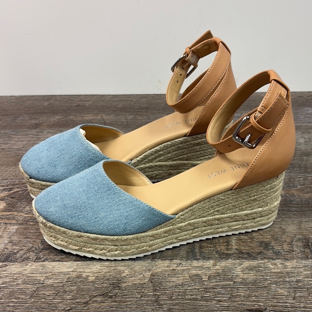 Nine West ARIELA 3 Denim Espadrille Wedge Size 8